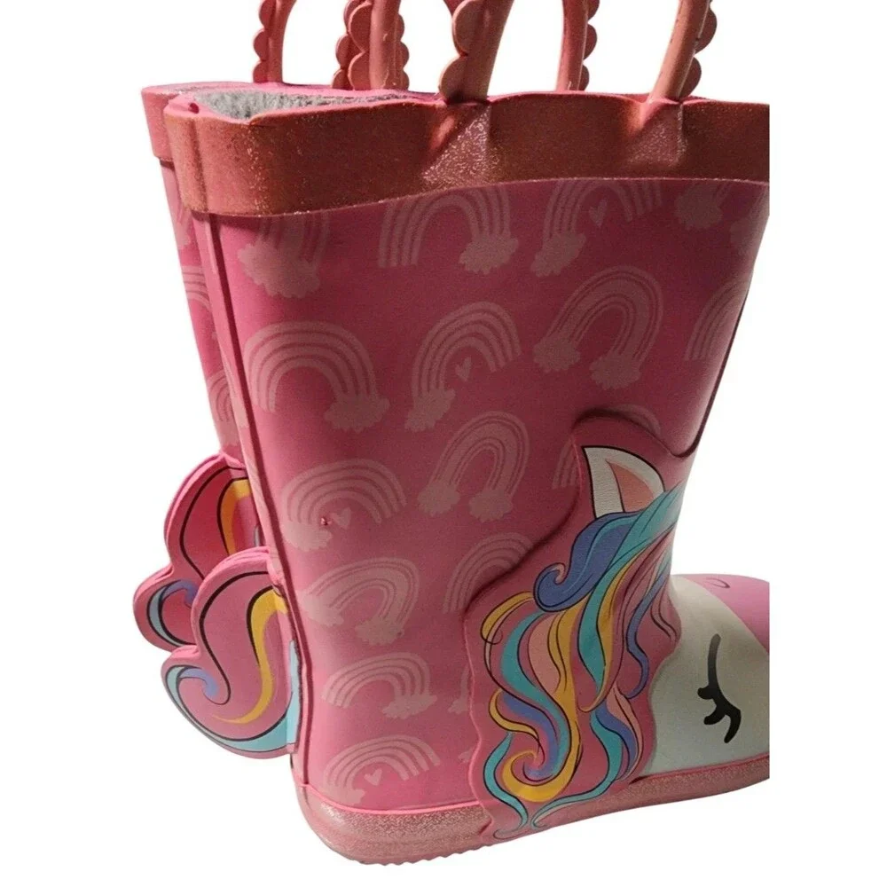 My Little Pony Unicorn Girls Rain Boots Size 13/1 Faux Fur Lining